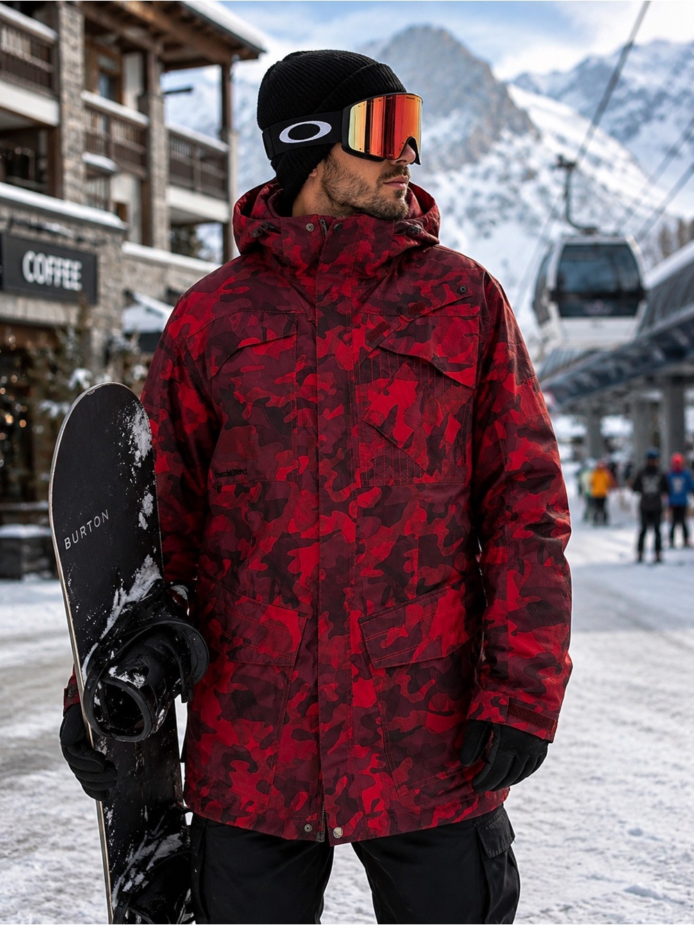 Special Blend Red Camo Snowboard Jacket Men’s Large Freedom Fit Hooded Ski Coat